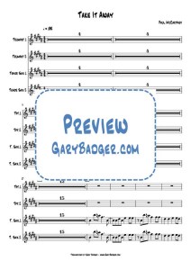 Paul McCartney - Take It Away - Trumpets Tenor Sax charts. Transcribed by Gary Badger - www.GaryBadger.com