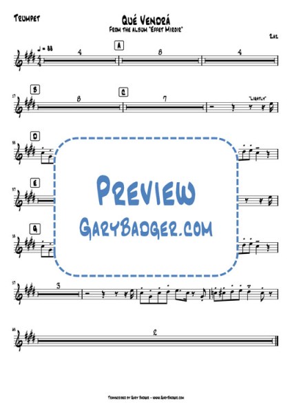 Zaz - Qué Vendrá - Trumpet. Transcribed by Gary Badger - www.GaryBadger.com