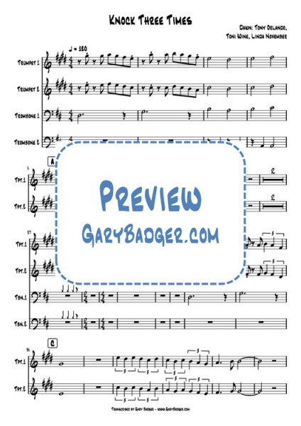 Dawn - Knock Three Times - Trumpets Trombones. Transcribed by Gary Badger - www.GaryBadger.com