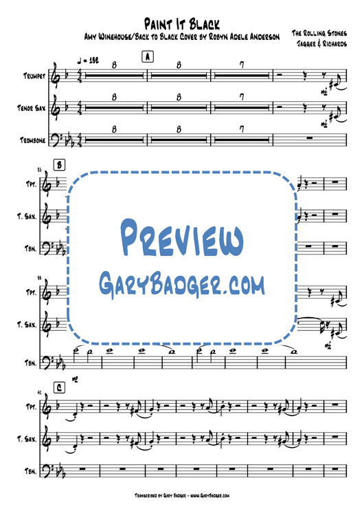 Robyn Adele Anderson - Paint It Black - Trumpet Trombone Tenor Sax charts. Transcribed by Gary Badger - www.GaryBadger.com