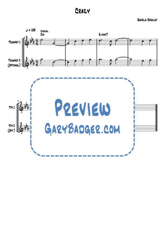 Gnarls Barkley - Crazy - Trumpets. Transcribed by Gary Badger - www.GaryBadger.com