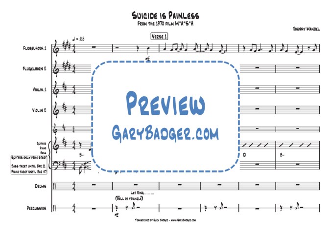 Johnny Mandel - Suicide is Painless (Theme from the 1970 film MASH). Transcribed by Gary Badger - www.GaryBadger.com