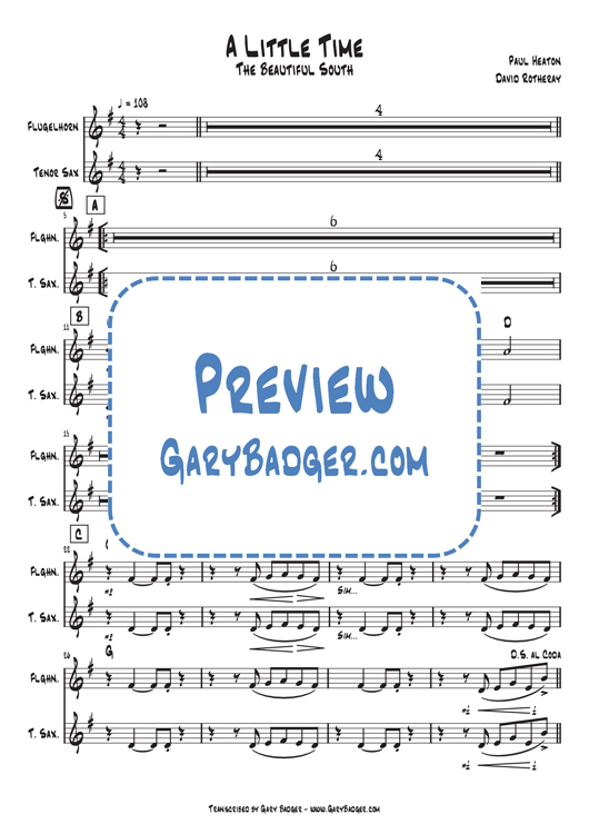 The Beautiful South - A Little Time - flugelhorn & sax. Transcribed by Gary Badger - www.GaryBadger.com