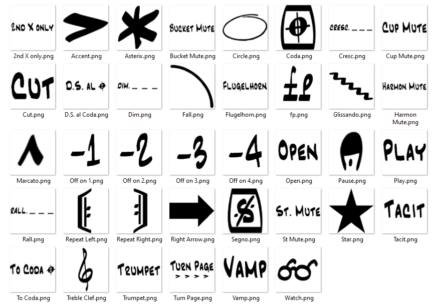 forScore Custom Stamps for Trumpet Players. Created by www.GaryBadger.com