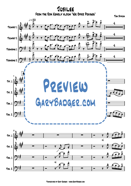 Ron Kenoly - Jubilee - Trumpets & Trombones. Transcribed by Gary Badger - www.GaryBadger.com