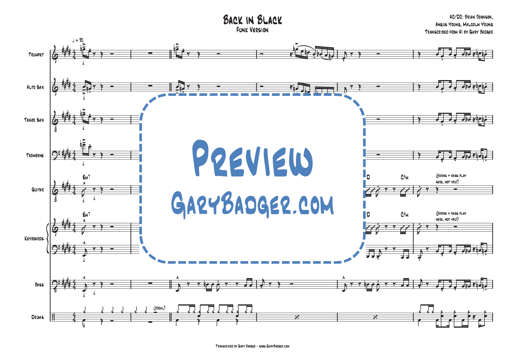Back in Black (Funk Version). Transcribed by Gary Badger - www.GaryBadger.com